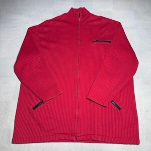 Vintage 90s Ralph Lauren Ribbed Knit Jacket Mens Small Red Full Zip Mock Neck